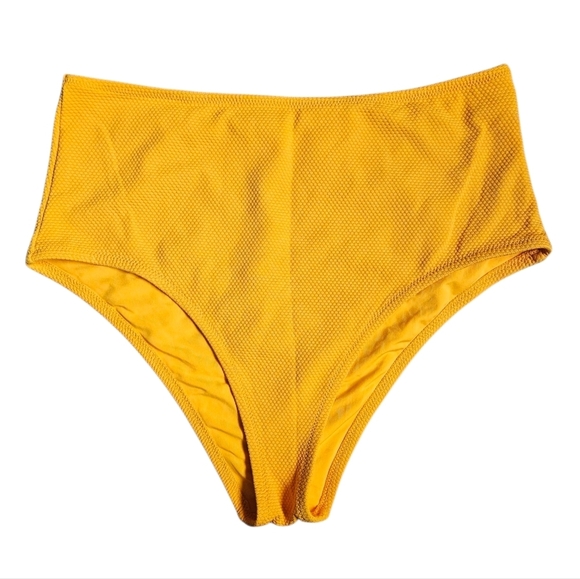 Aerie Gold Textured High Waisted Cheeky Bikini Bottoms Size L - Picture 1 of 7